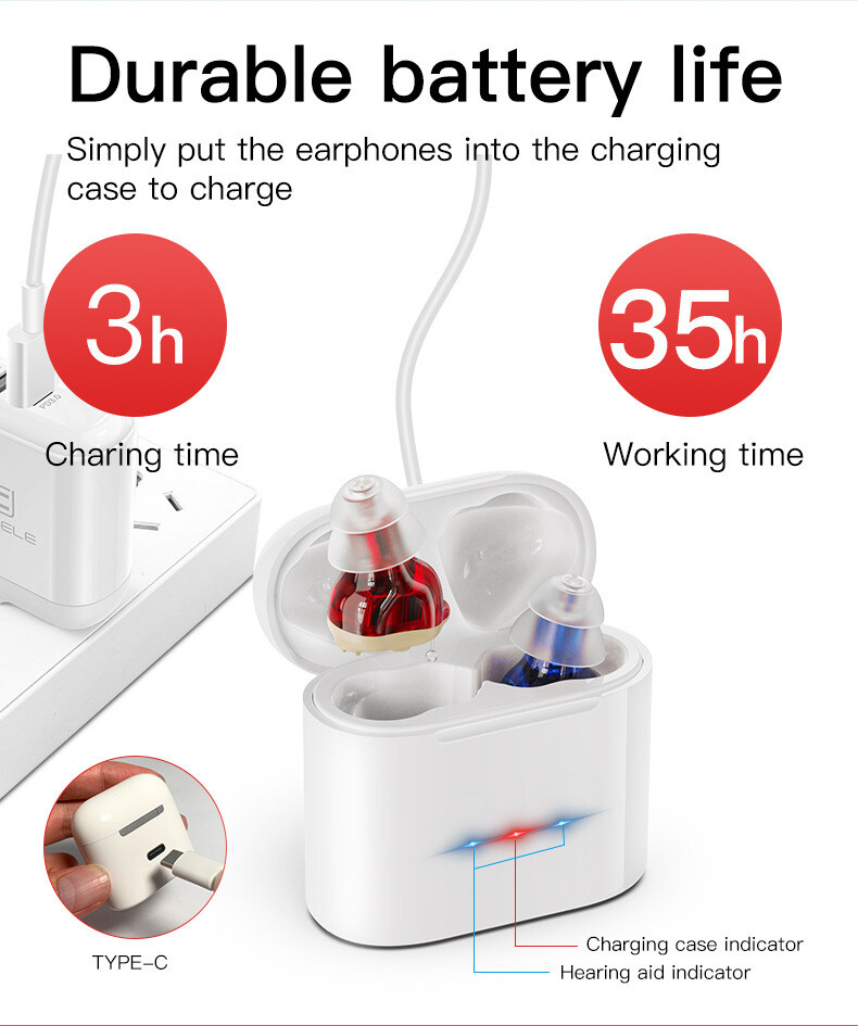 1 Pair Rechargeable Digital Amplifiers Noise Cancelling In-Ear Audio Headphone