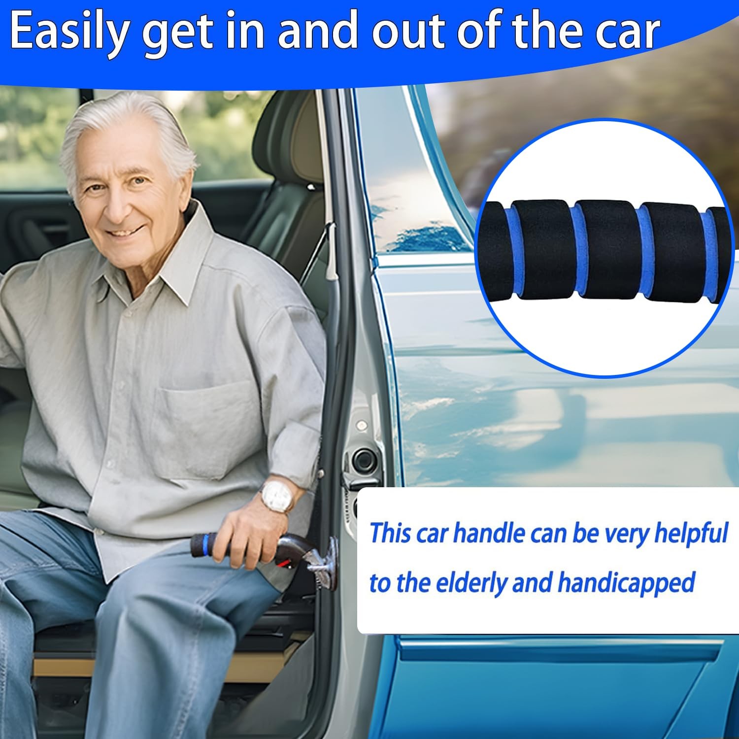 KOUNATSURI 2Pack Car Door Handle for Elderly Assist Support Blue