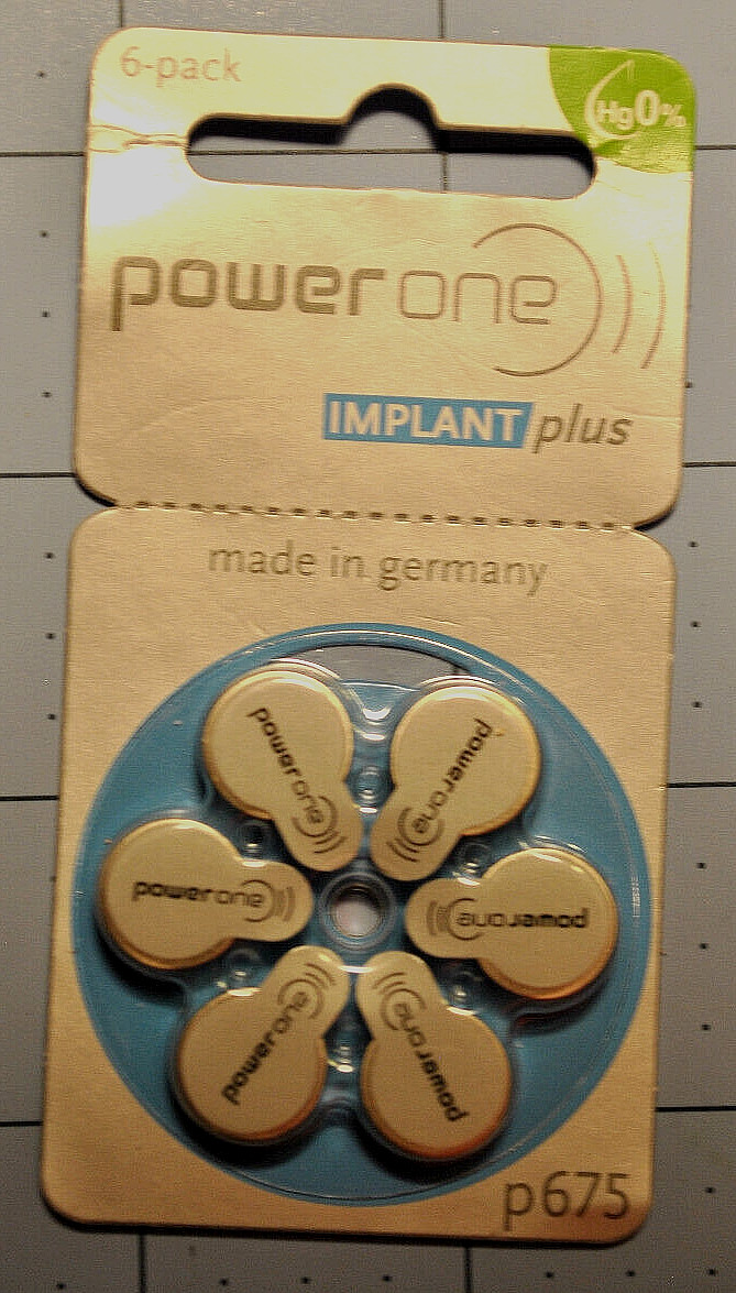 Power One Implant Plus PR44 p675 Cochlear Hearing Aid Batteries 6-pack New