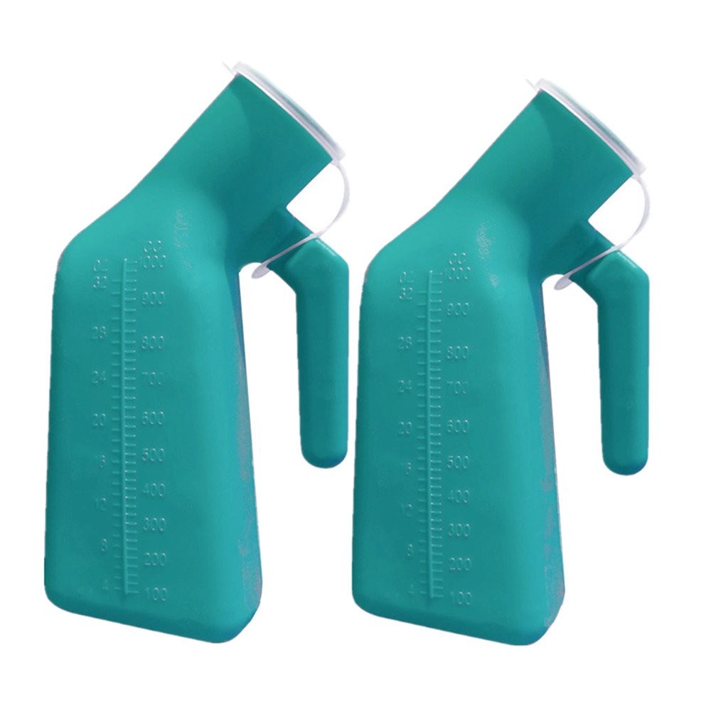 Thick Firm Male Urinal Urine Bottle with Replacement Lids 32oz./1000mL (Green,2