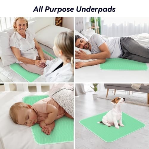 6 Pack 24″x24″ Heavy-Duty Waterproof Washable Underpads, Incontinence Bed Pads,