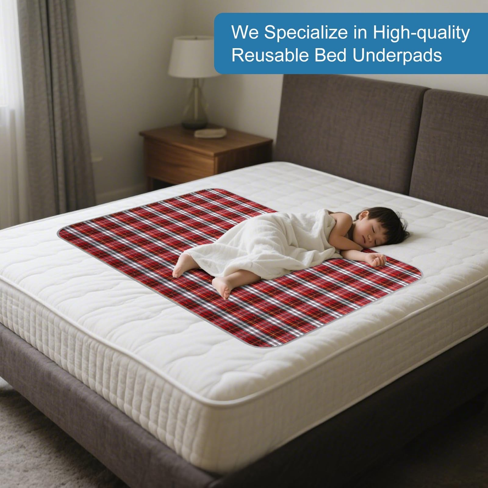 Washable Bed Pads 2 PCS 34×54 Inch Red Plaid Incontinence Underpads Reusable