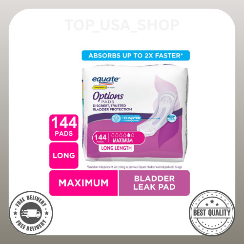 Equate Options Incontinence Pads for Women, Maximum, Long, 144 Count