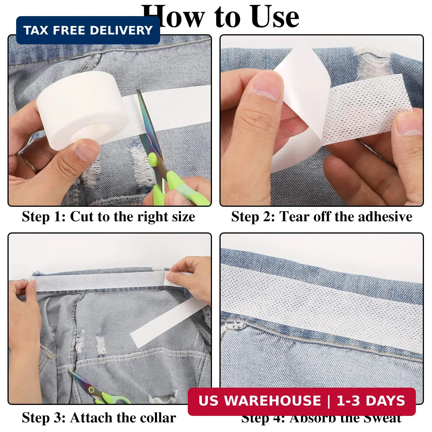 2 Roll Disposable Collar Protector Sweat Pads, Self-adhesive Collar Stays Shirt