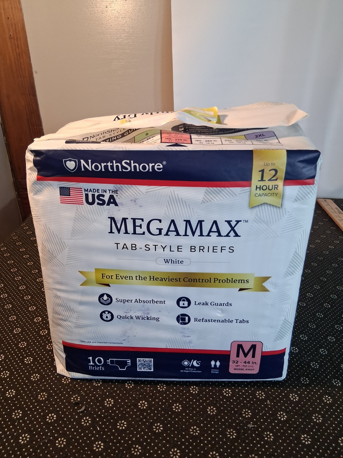 NorthShore MegaMax Adult Diapers Medium (32-44) White Tab Briefs 10 Count