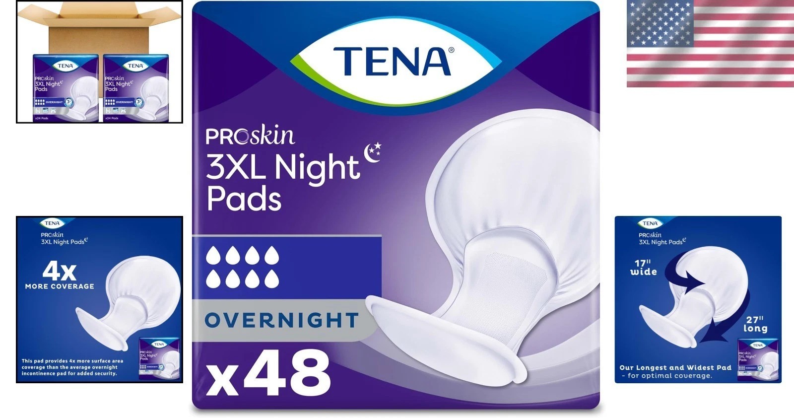 ProSkin TENA 3XL Pads: 48ct Overnight, Super Absorbent, Plus Size, Leak Security