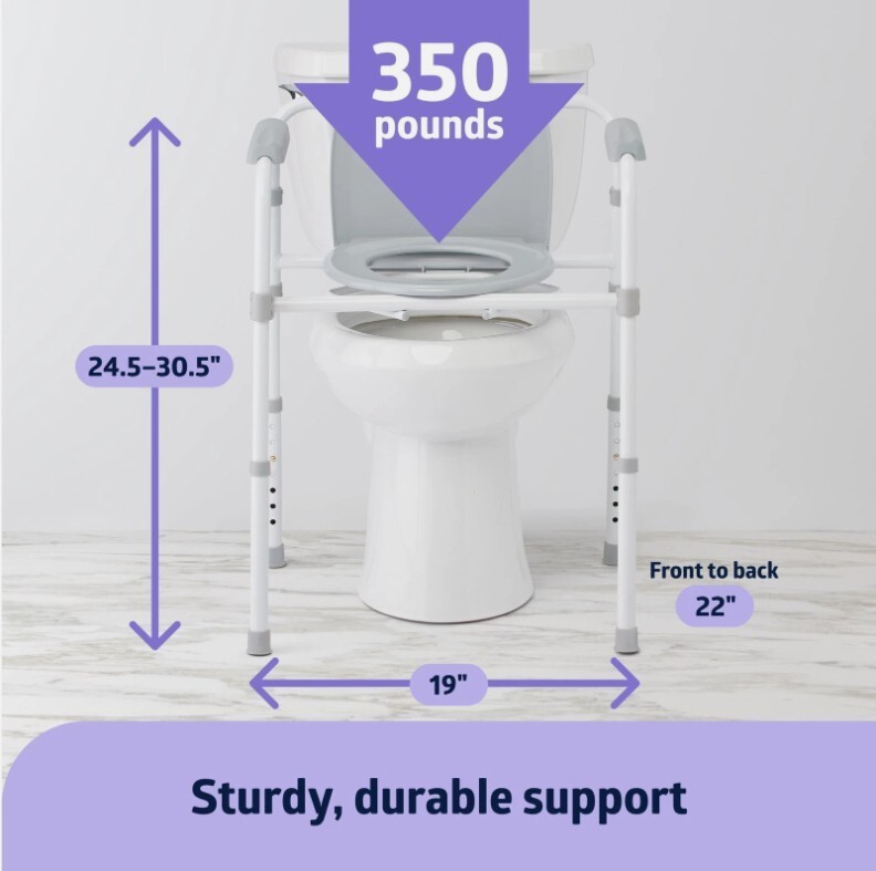 3-in-1 Steel Folding Bedside Commode, Removable Bucket & Seat, Gray – Open Box