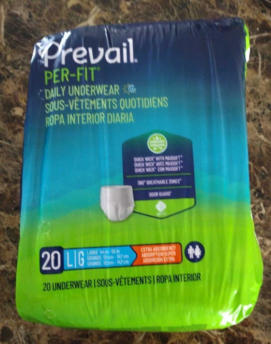 Lot Of 3 New Packs Prevail Disposable Underwear Large 20 Ct Per Pack (60) Total