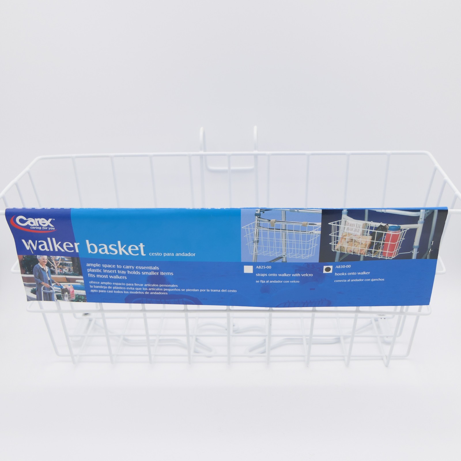 Carex Walker Basket Hooks onto Mobility Walker White Coated Metal A830-00