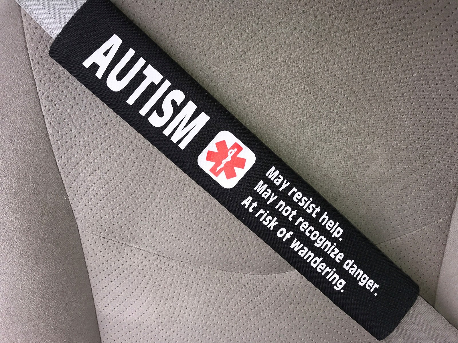 Autism Medical Alert Seat Belt Safety Cover Special Needs