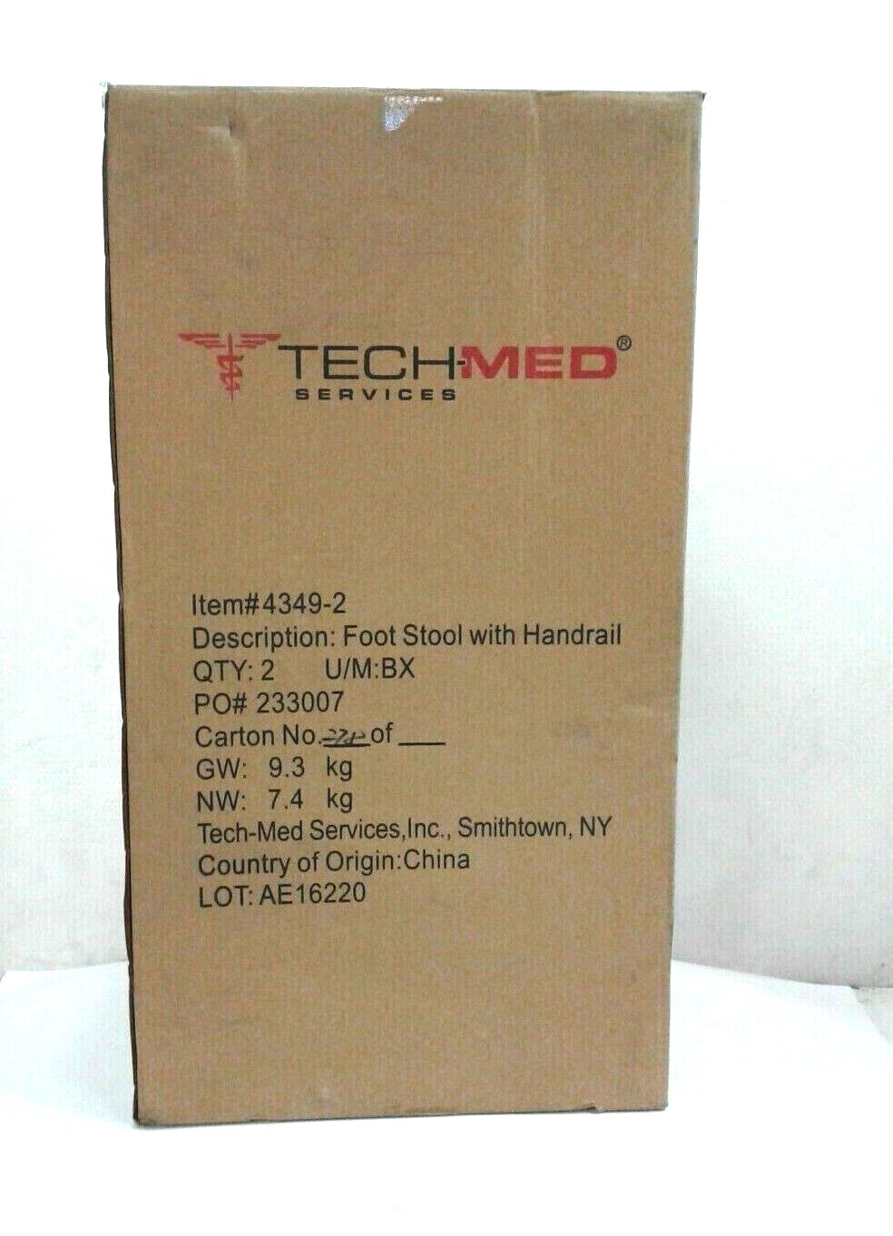 TechMed 4349-2 Foot Stool with Handrail Chrome w/ Non-Skid Rubber Platform Qty 2
