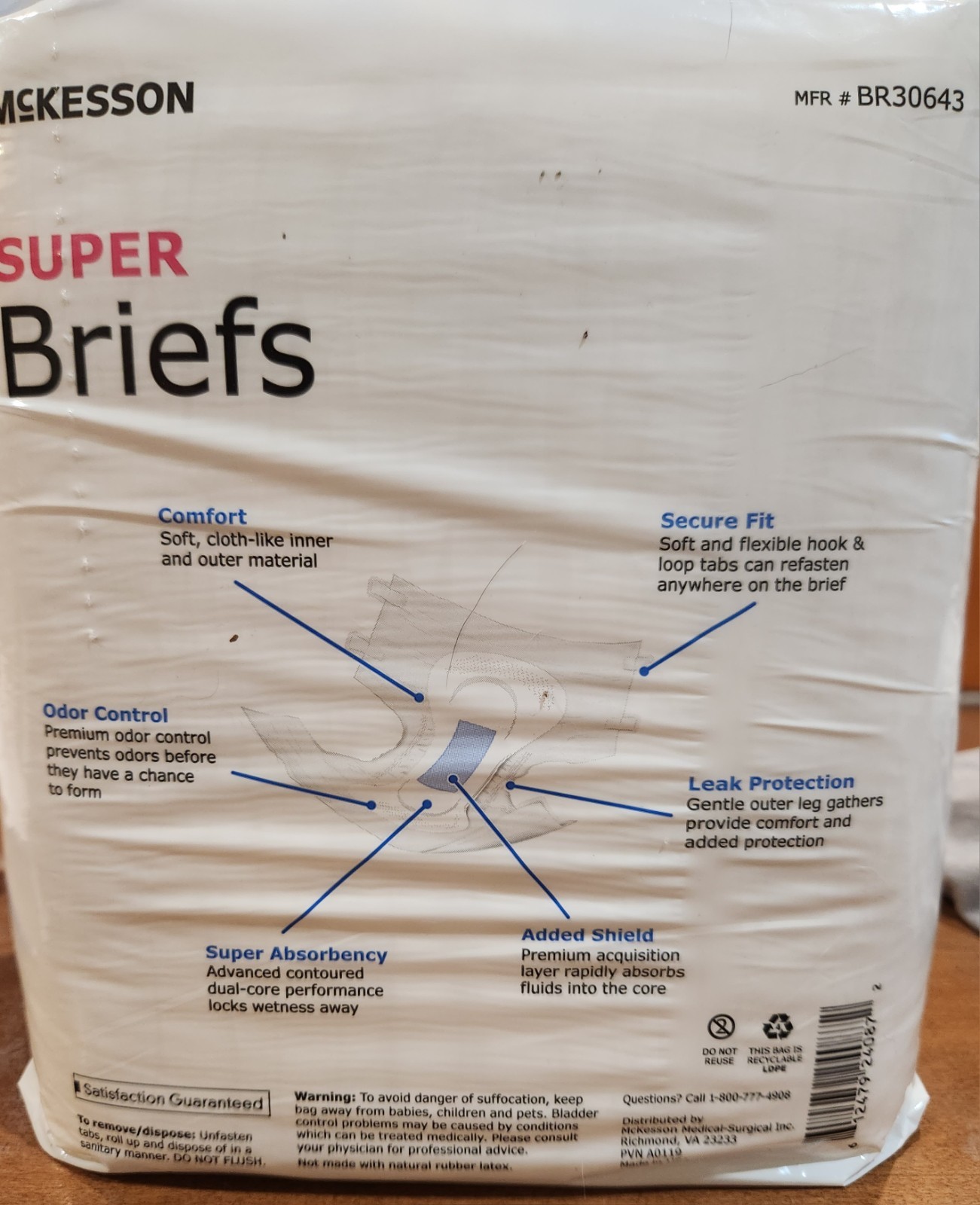 3×16=48 McKesson #BR30643 Moderate Absorbency Adult Disposable Cloth Diapers M