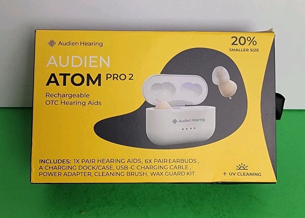 Audien Hearing Atom Pro 2 CIC Beige Rechargeable UV & USB-C Cable – New