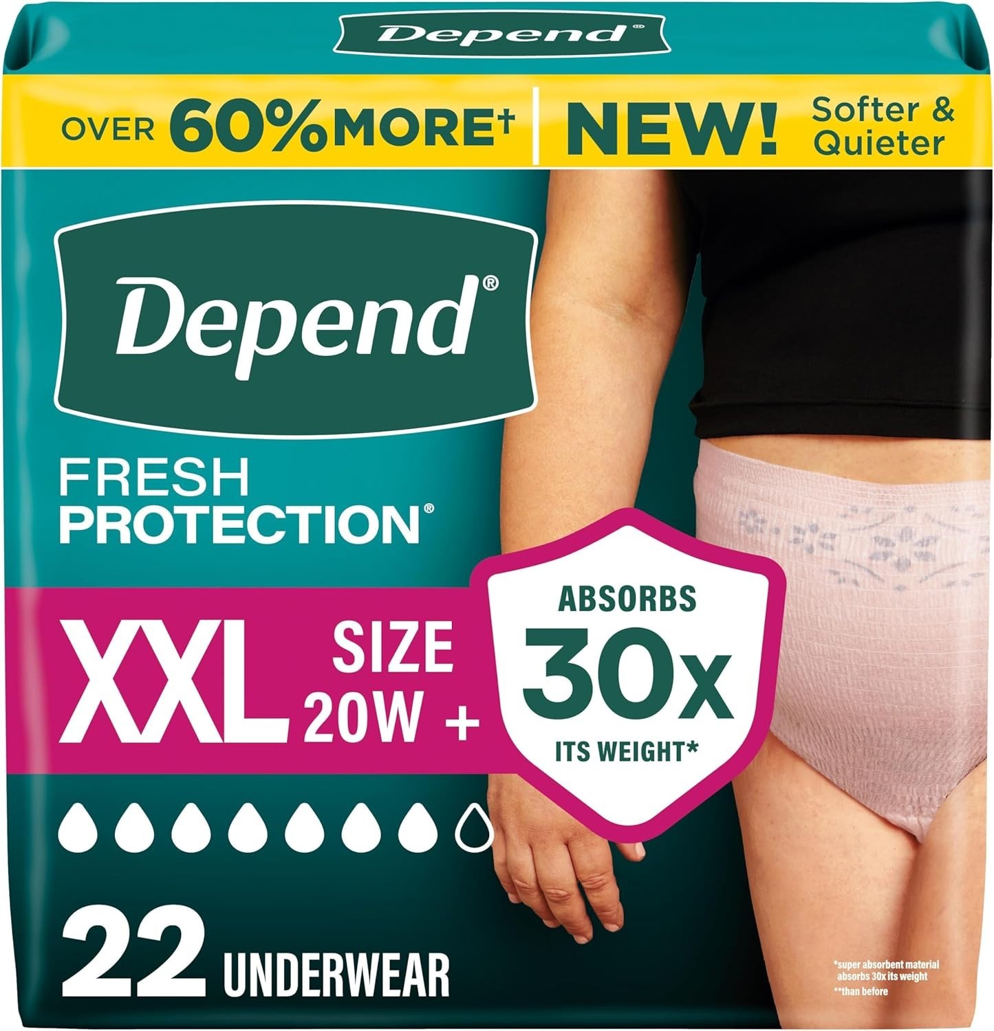 Depend Fresh Protection Women Incontinence Underwear XXL 22 Count Blush