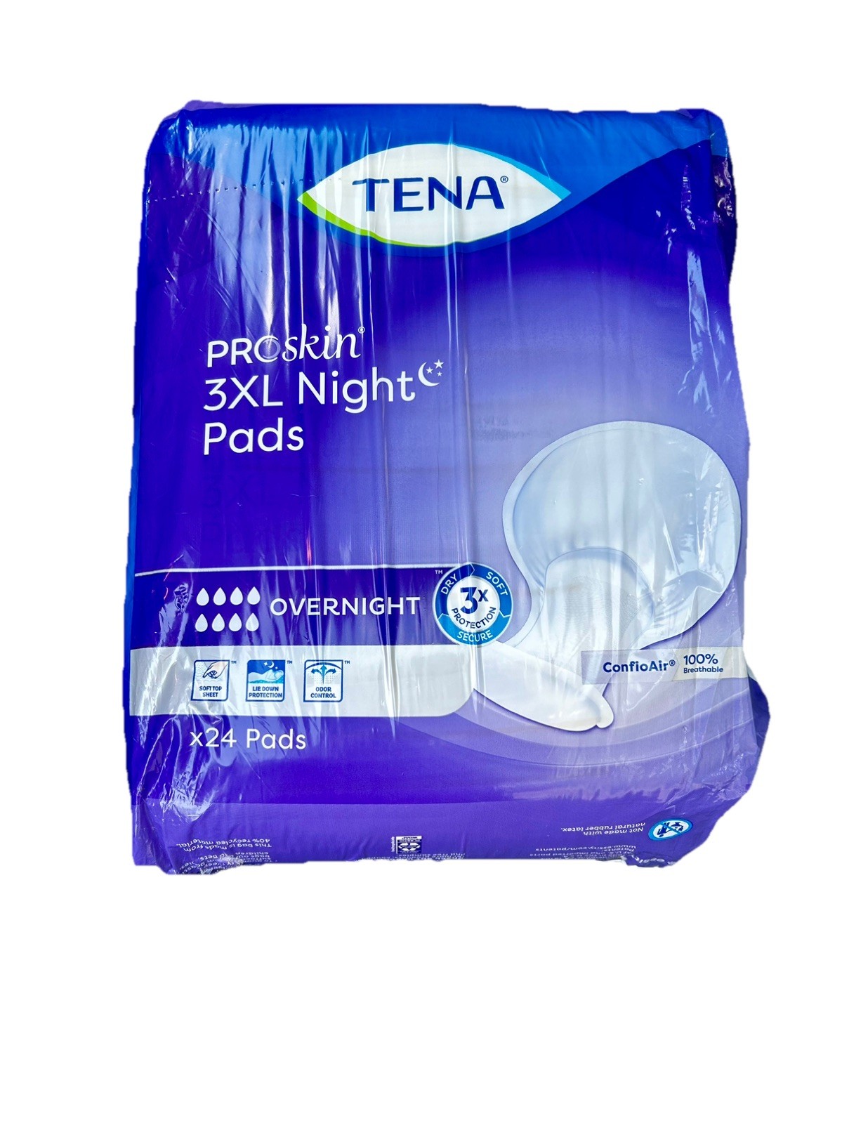 NEW! TENA ~ ProSkin 3XL Night Pads 3x Soft 3x Dry 3x Protection 24 Unisex Pads