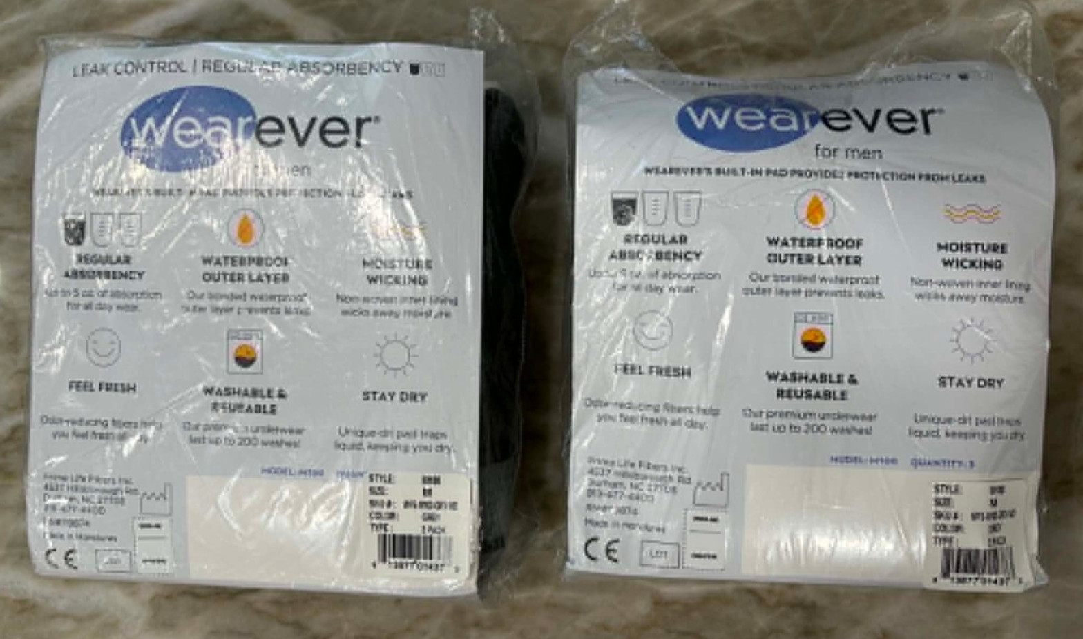 Wearever Men’s Incontinence Briefs Medium Gray M100 Leak Control 3-Pack LOT of 2