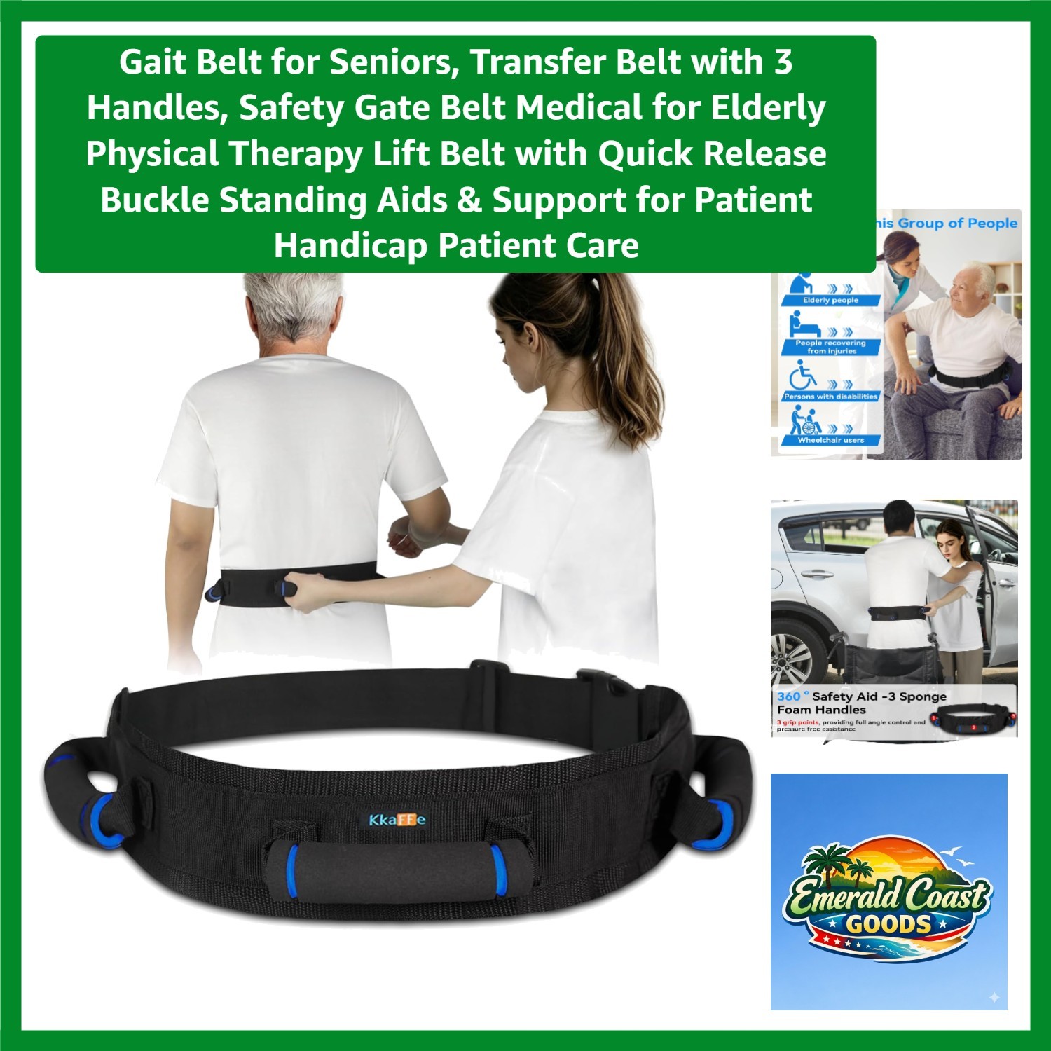Gait Belt for Seniors, Transfer Belt with 3 Handles, Safety Gate Belt Medical…
