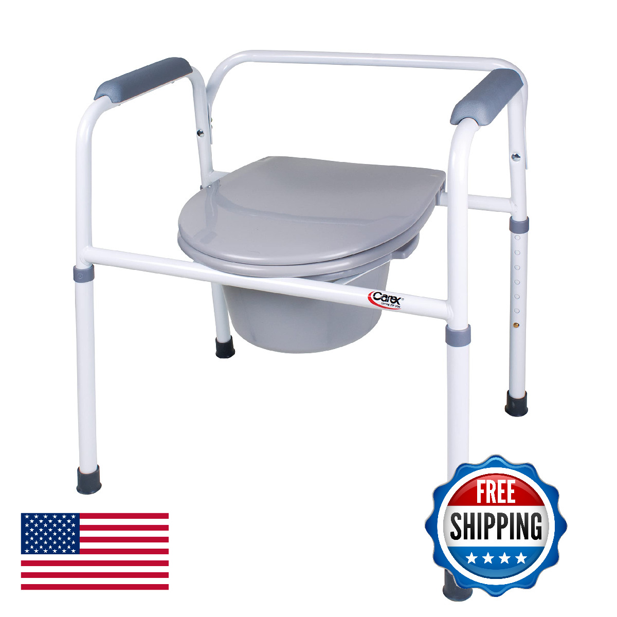 Carex Steel 3-in-1 Commode Chair – Portable, 250 lbs Capacity – Elderly & Handic