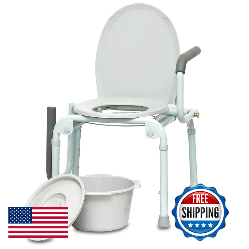 Probasics Drop Arm Adjustable Bedside Folding Commode Chair Portable Handles