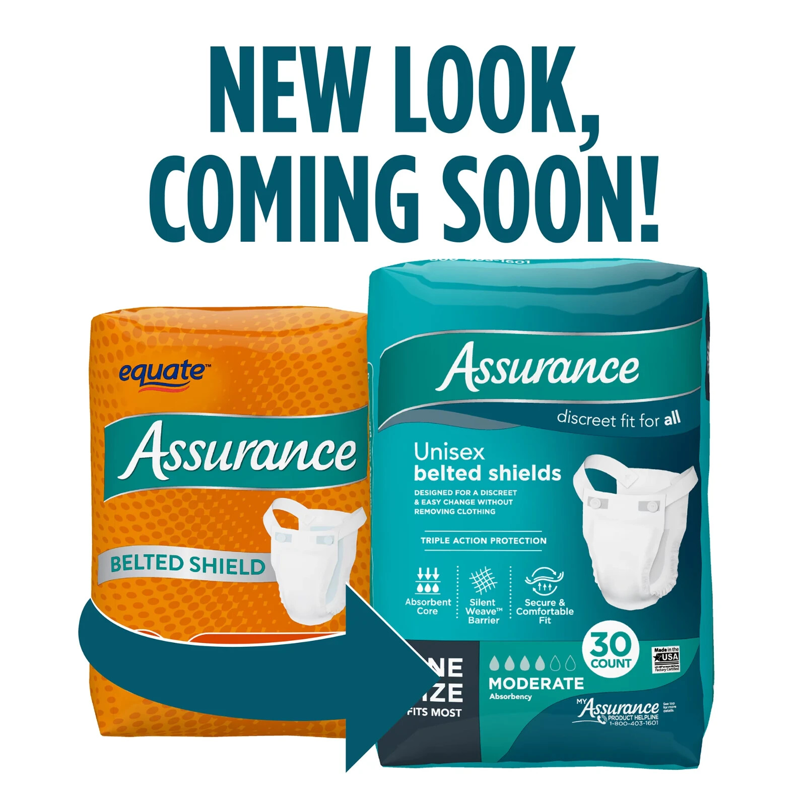 120 Count Assurance Incontinence Belted Shield Unisex Moderate Absorb Flexible