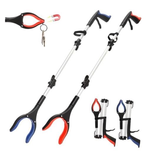 2 Pack Grabber Reacher Tool, 36″ Extra Long Heavy Duty Folding Orange+blue