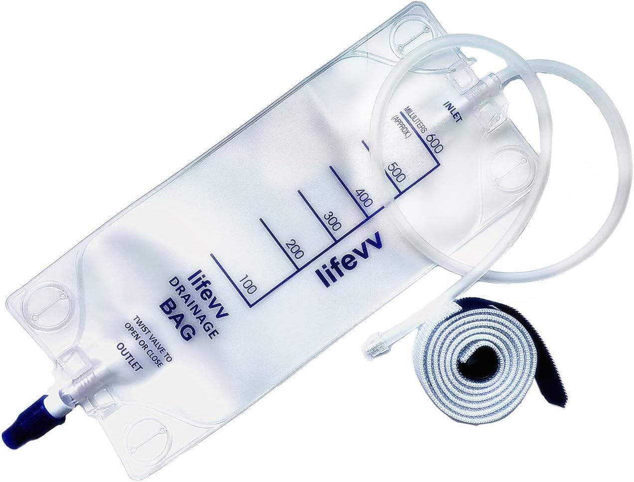 Lifevv 600 ML Urine Drainage Bag, Drainage W/Clear Bag, Nephrostomy Bag,With 24″