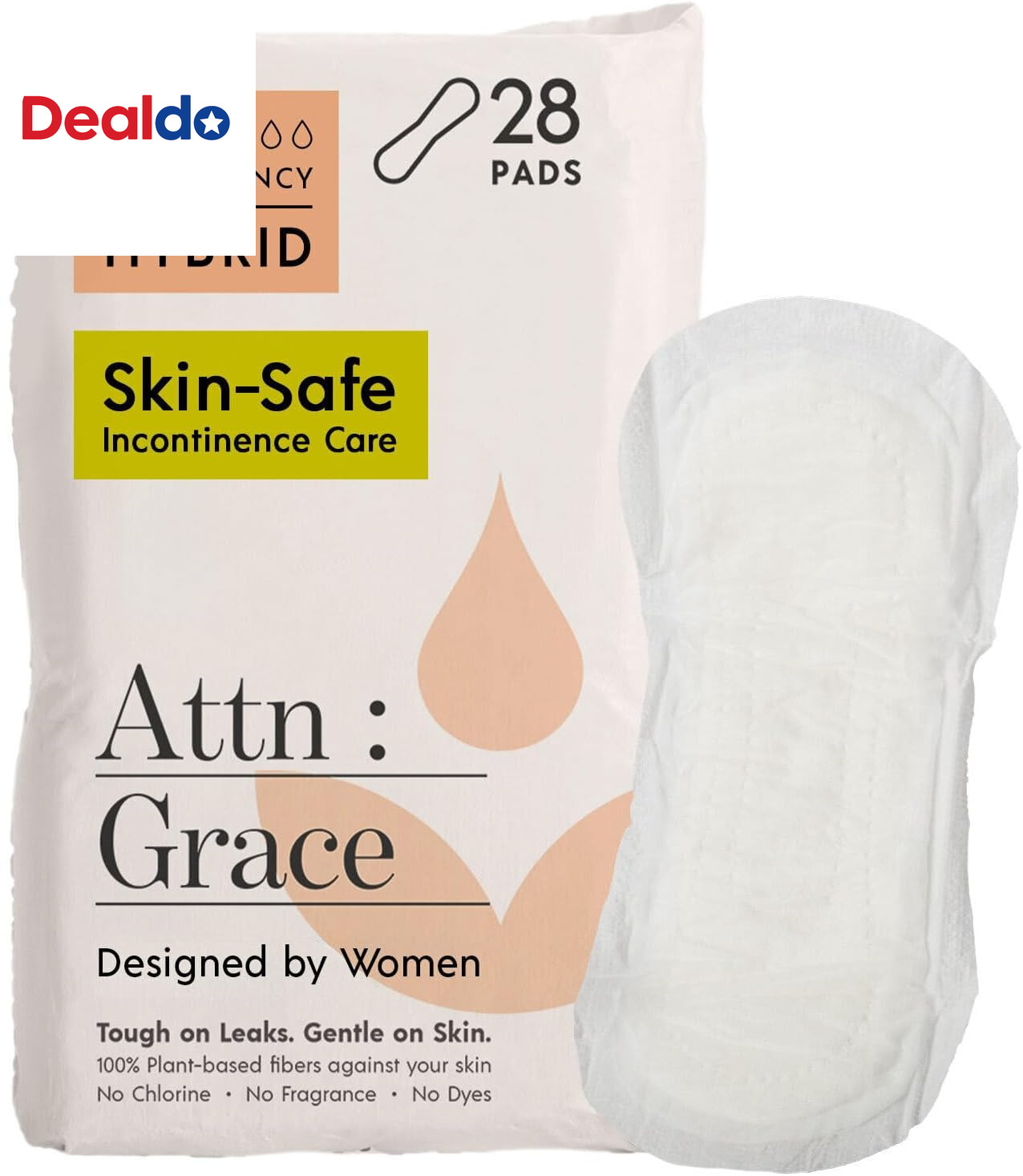 Attn: Grace Hybrid Incontinence Pads for Women, 28-Pack – High Absorbency, Breat