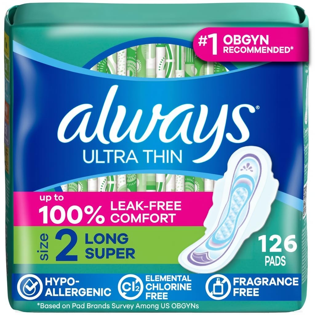 NEW Always Ultra Thin Pads with Wings Size 2 Long Super 126 Count (3 Pack of 42)