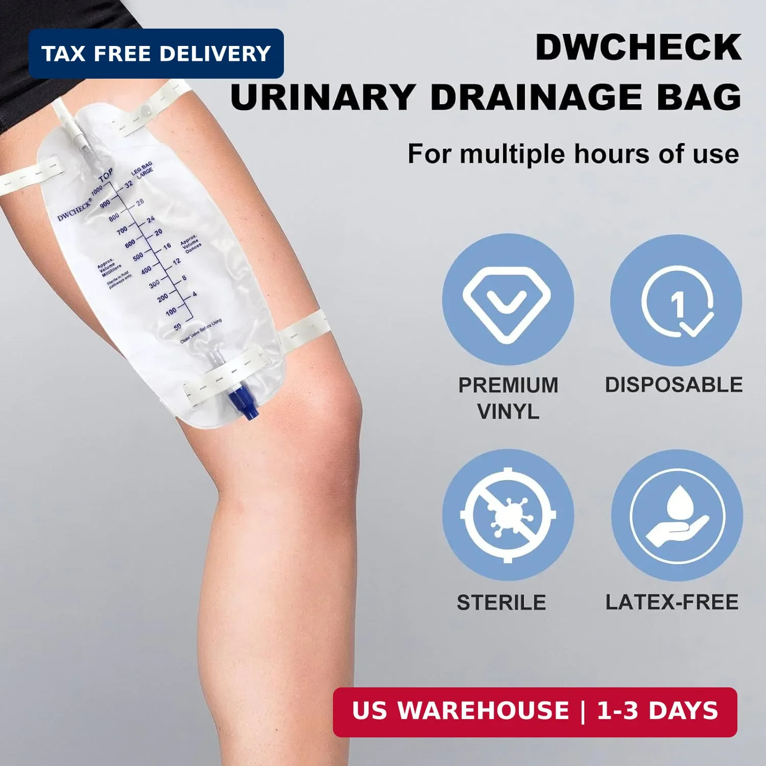 5 Pack Leg Bag Urinary Drainage Bag,1000 ml Catheter Leg Bag with 18″ Tubing,Adj