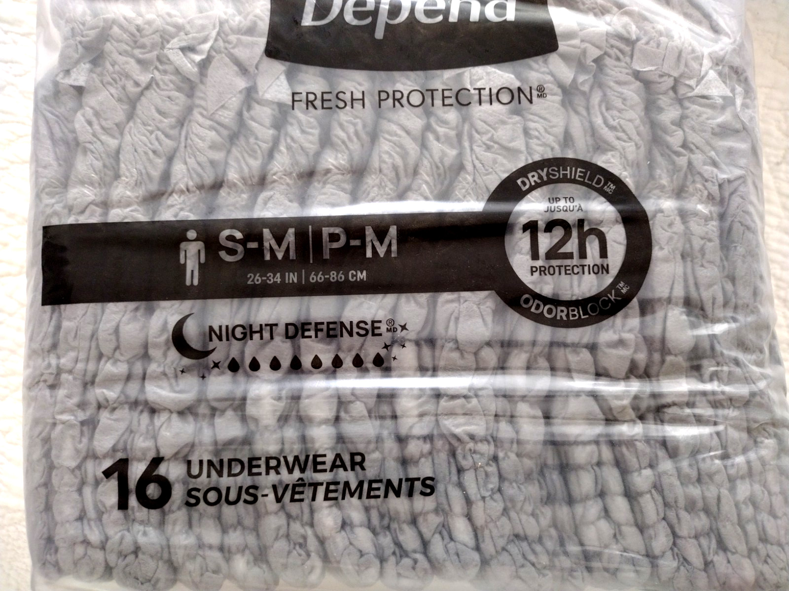 Depend Night Defense Mens Incontinence Underwear, Overnight, S/M, Grey, 30 Count