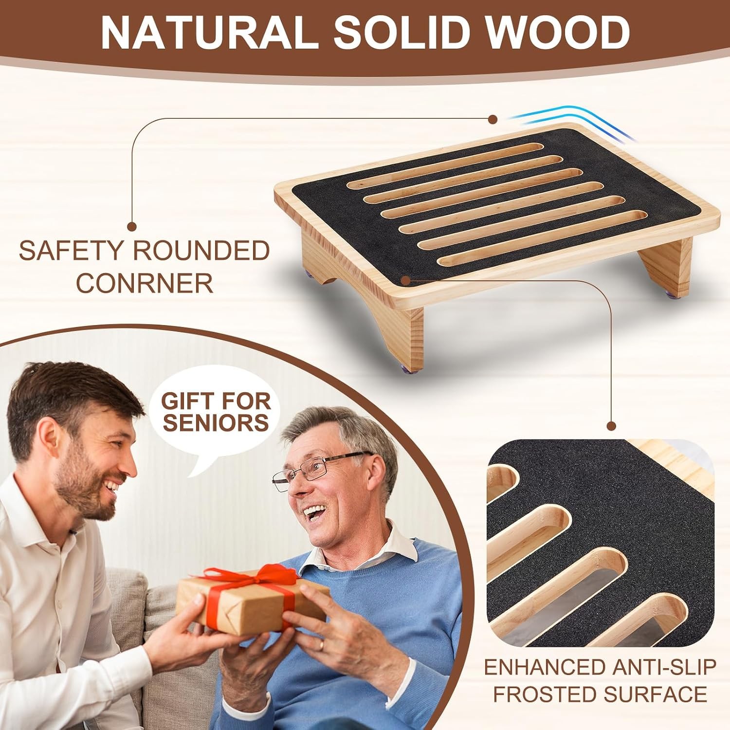 Heavy Duty Step Stool Wooden Non Slip for Seniors High Beds
