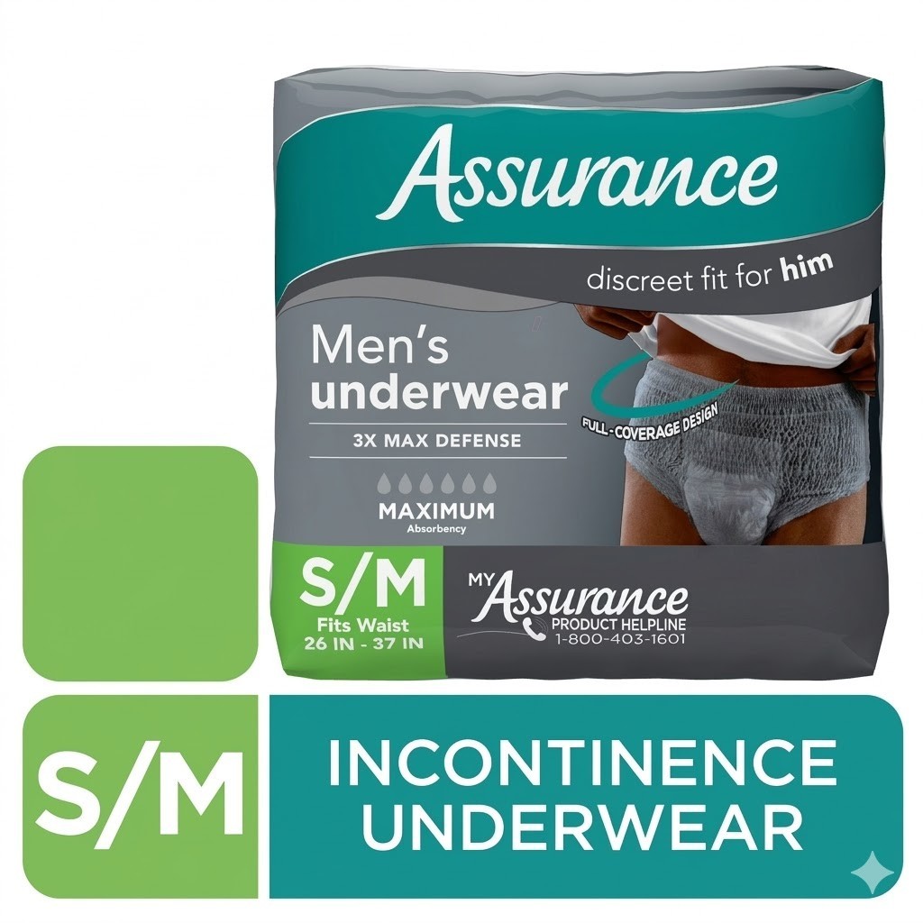 NWT Assurance Men’s Incontinence Underwear S/M L/XL Maximum Absorbency 36 count