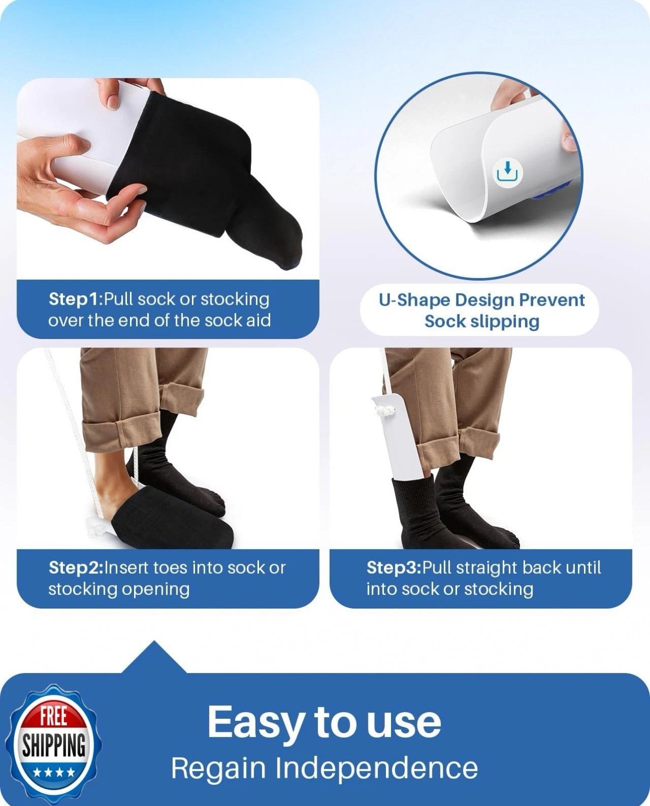Jellas 4.6 Inch Wide Sock Aid Kit – Long Rope Assist Device for Seniors, Limi