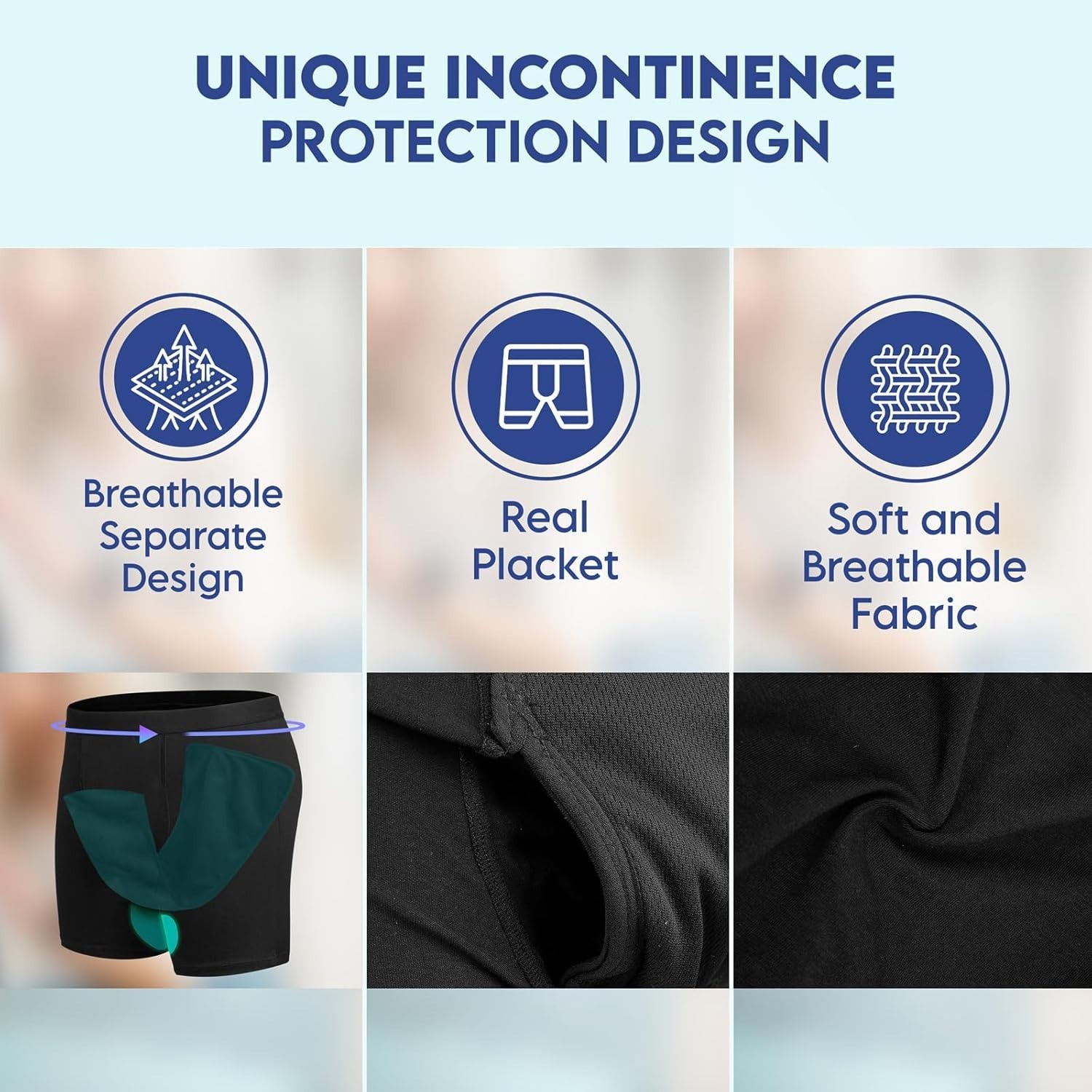 NEW Reusable Incontinence Underwear Men’s Washable Boxer Briefs Protech Dry XXL