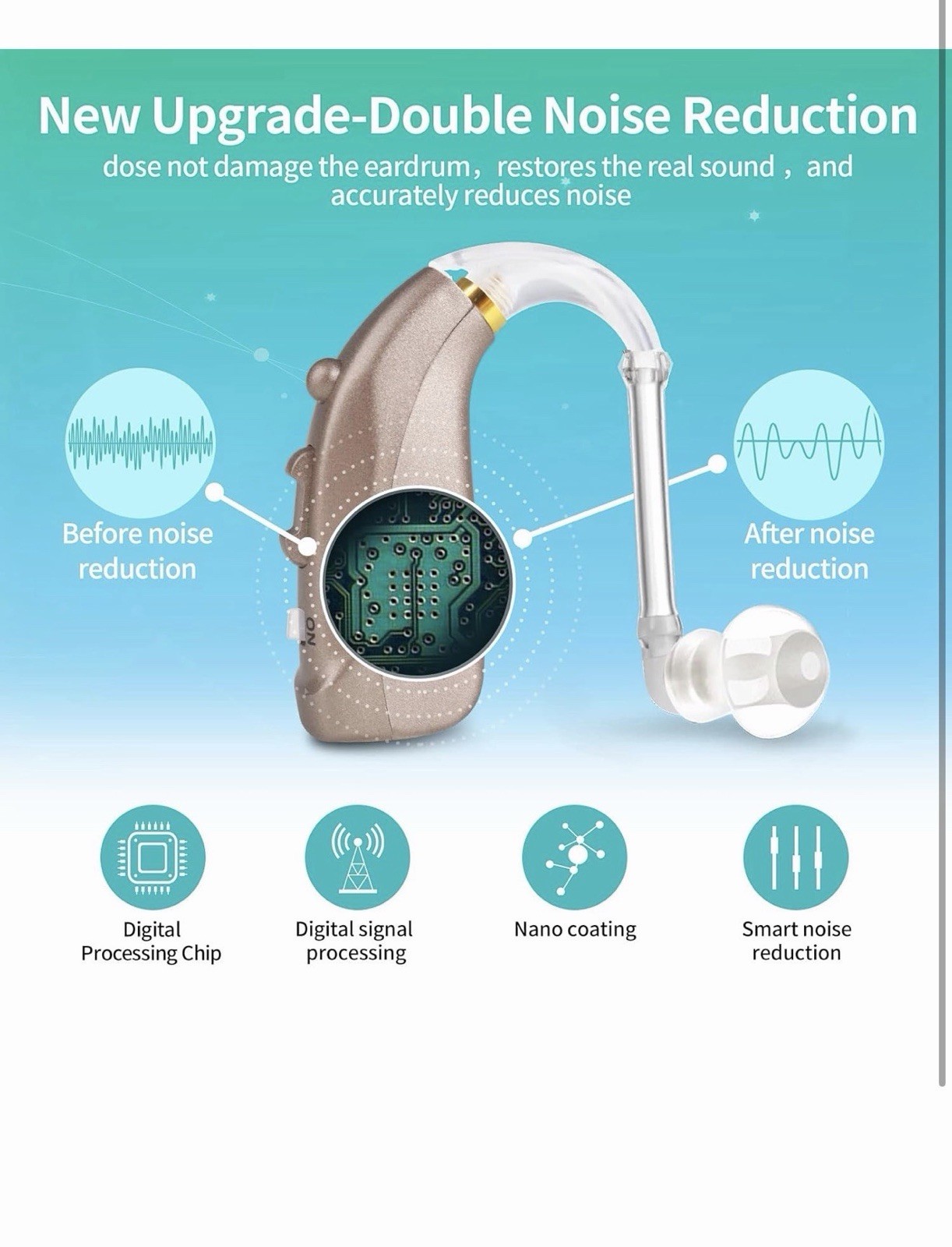 Coniler Behind Ear Hearing Aids 109K 4 Channel Dual Noise Reduction Rechargeable