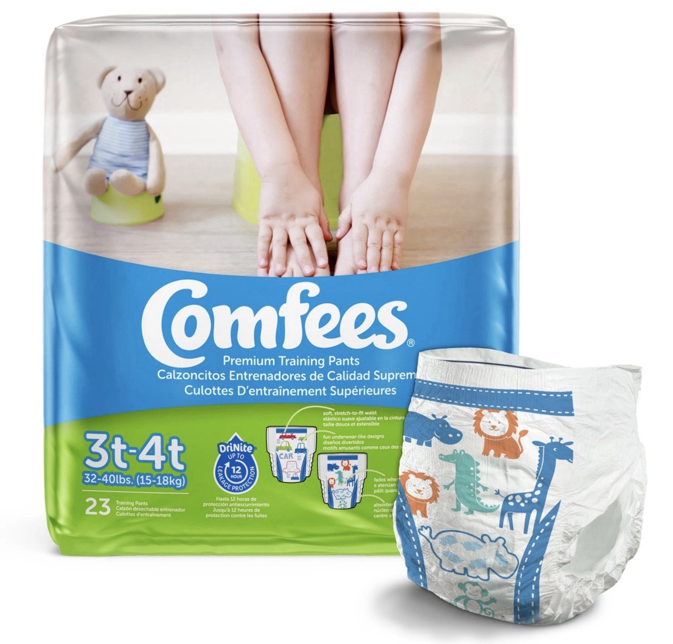 4 Packs Comfees Premium Pull Ups Training Pants 3T-4T NEW 32-40 Pounds