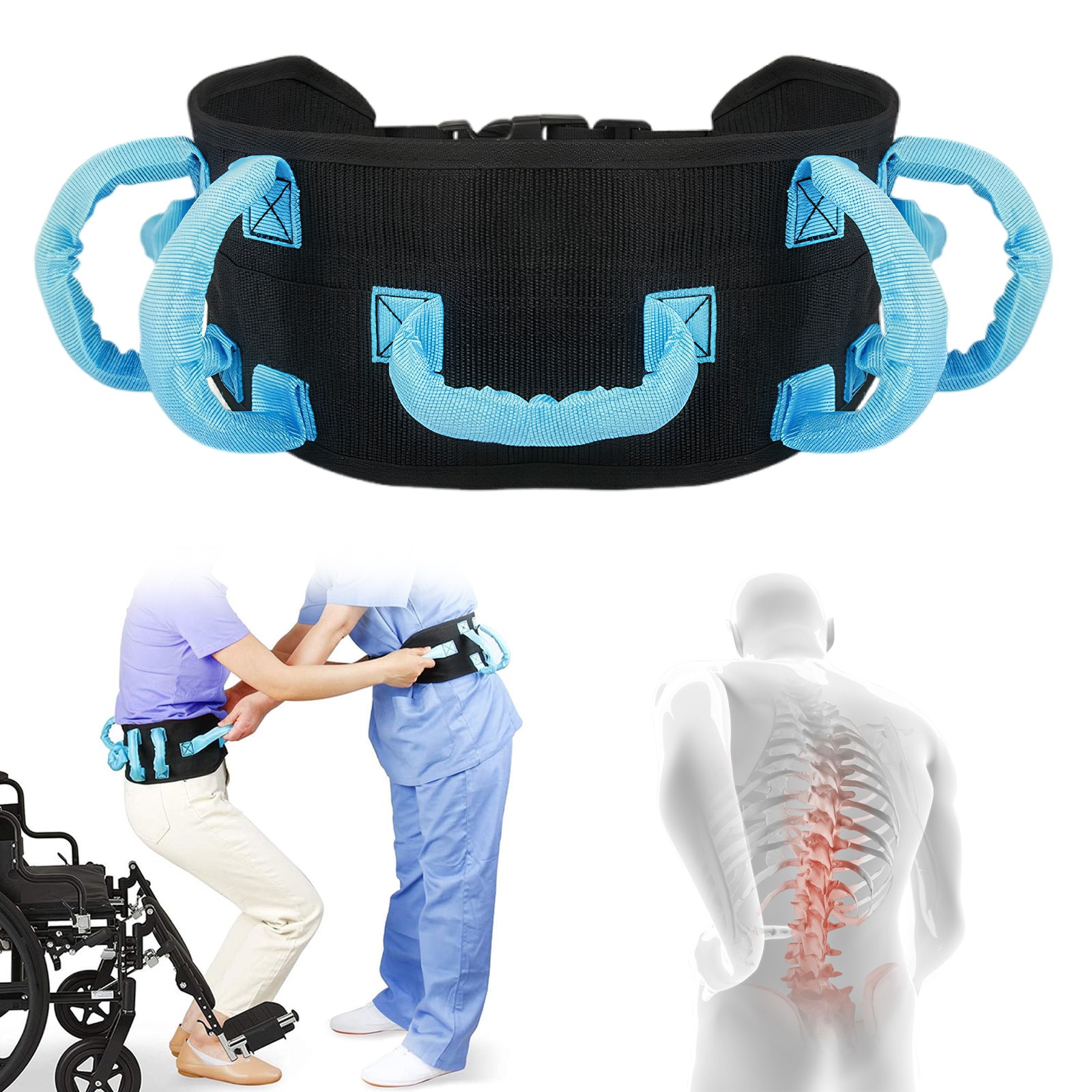 Walking Gait Belt with Handles Metal Buckle Elderly Transfer Belts for Lifting