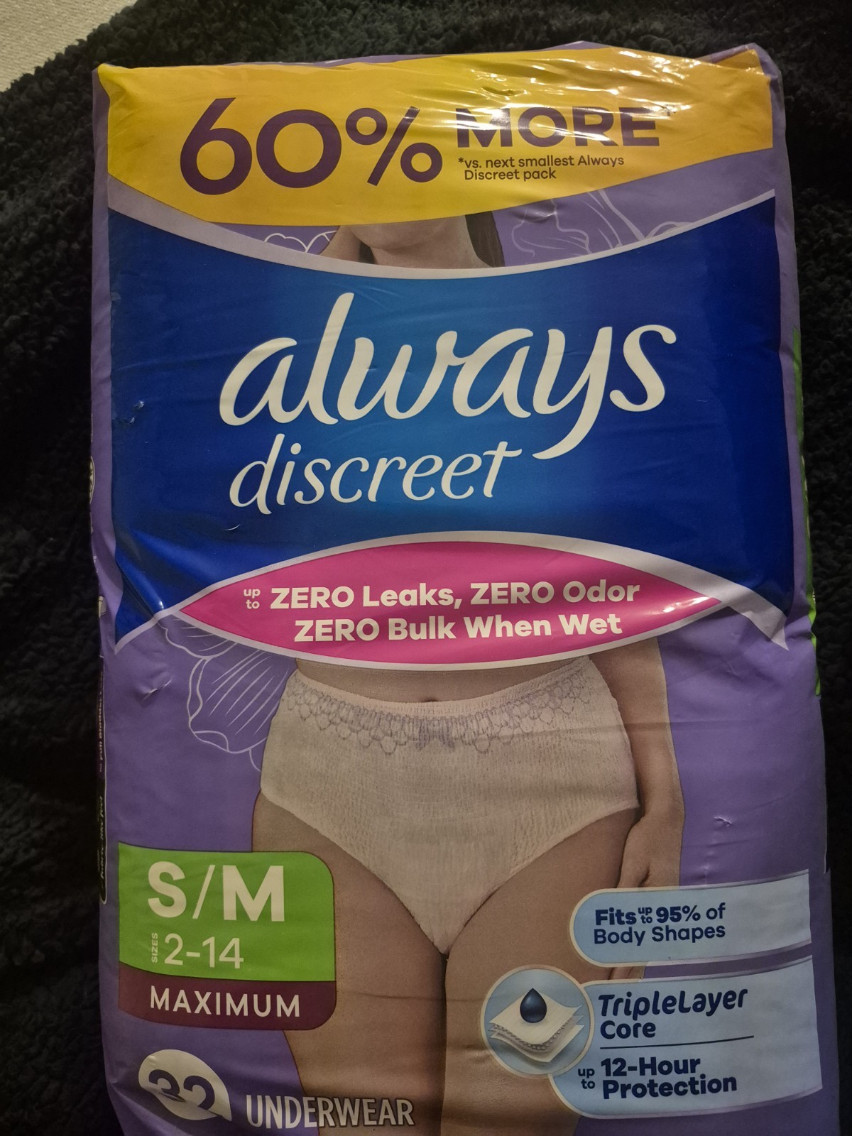 Always Discreet Women’s Underwear Size S/M, Maximum Protection, 32 Count