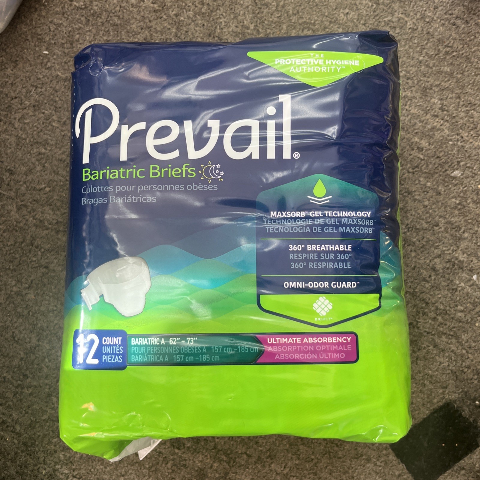 Prevail Bariatric A Brief 62″ – 73″ Breathable Omni-Odor Guard Pack of 12