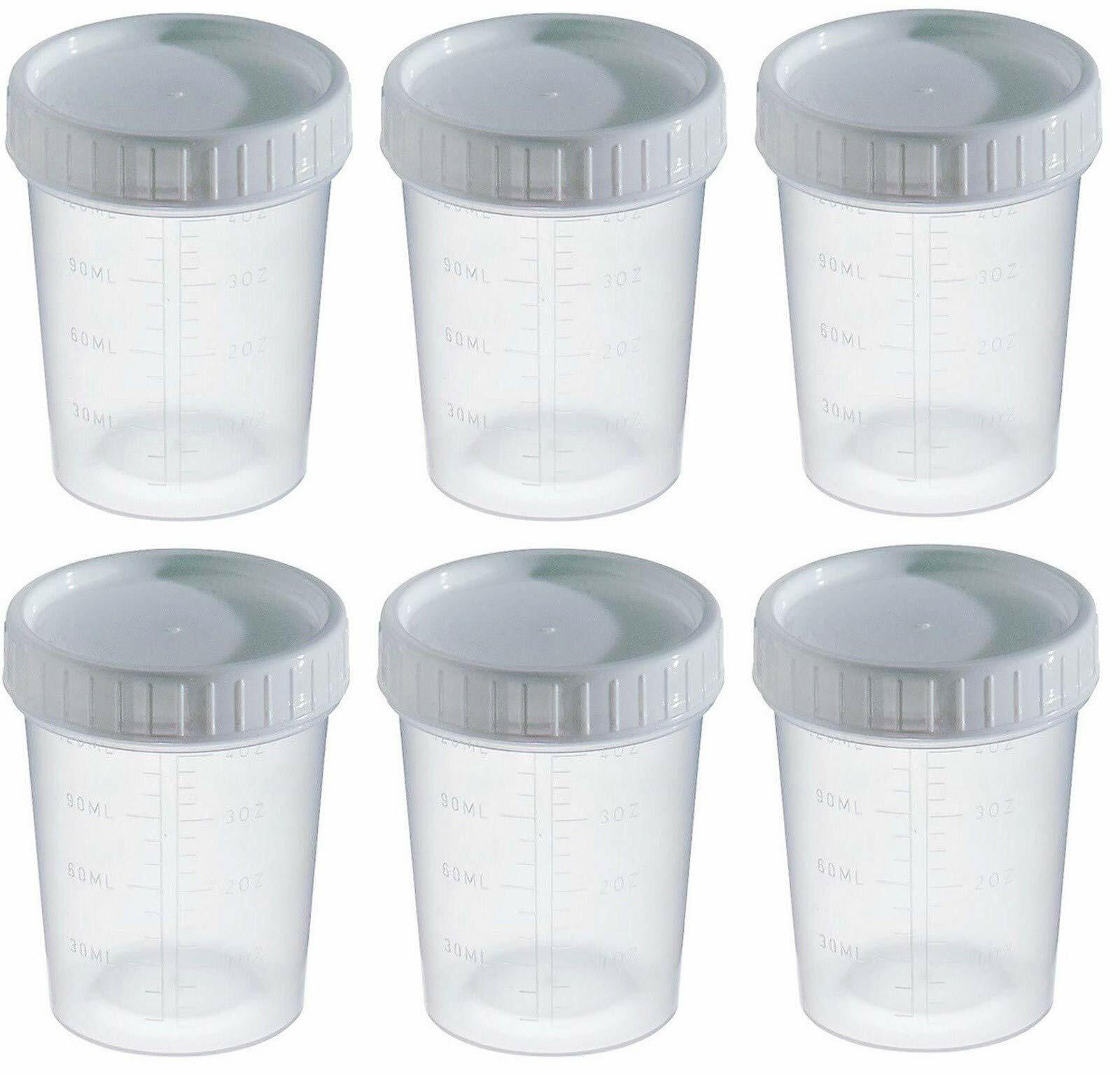 Comfort Axis Graduated Specimen Collection Cups with Grey Lids 4 Ounces 6 Pack