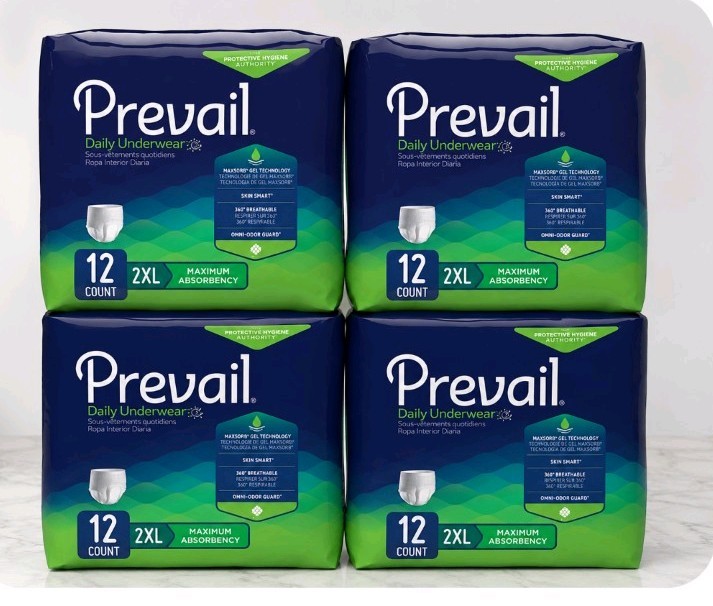 Prevail Daily Underwear 2XL Full factory case of 48 count (4 packs of 12).
