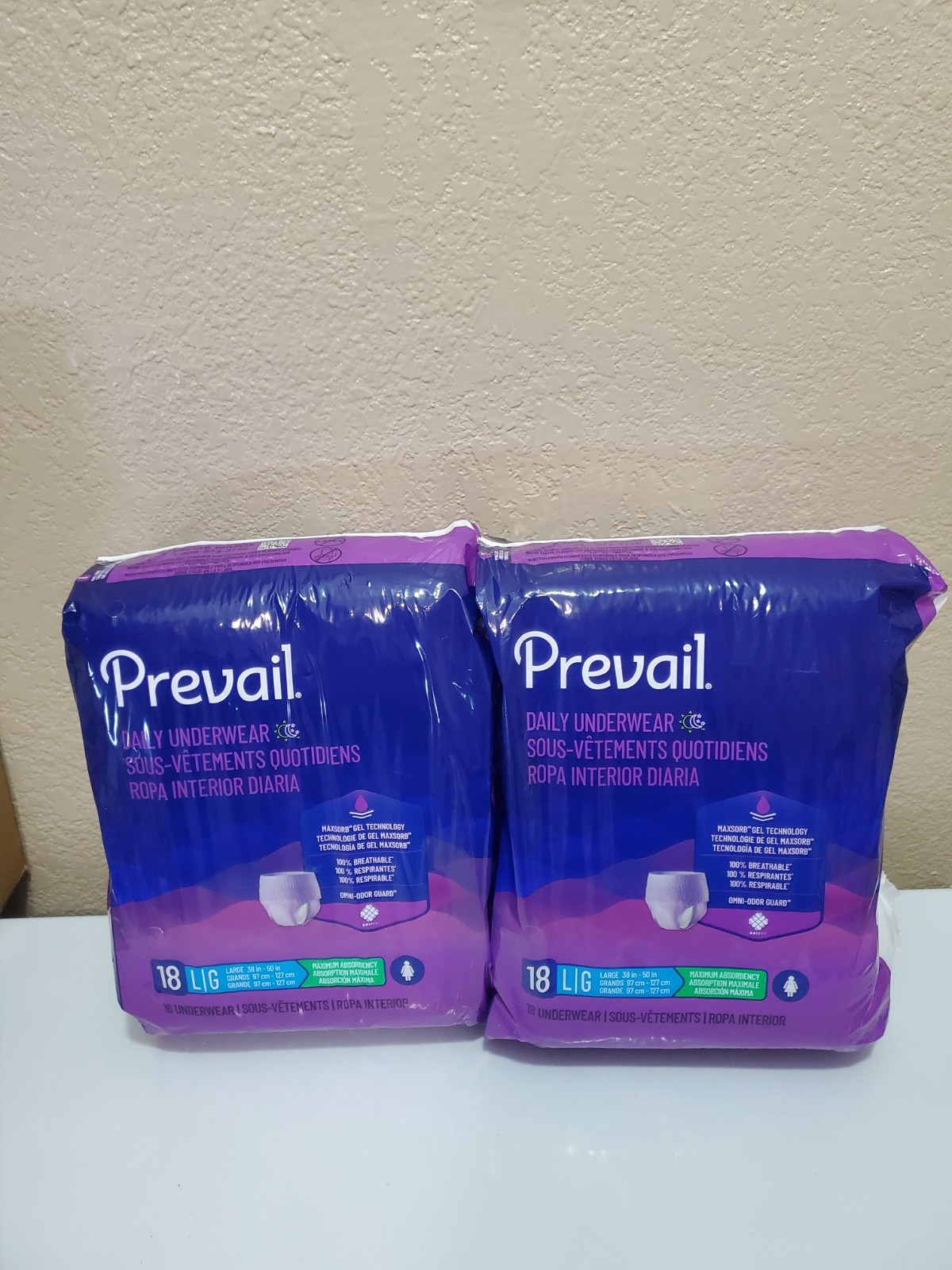 2 Packs – 18ct Prevail For Women Daily Disposable Underwear Female Large Maximum