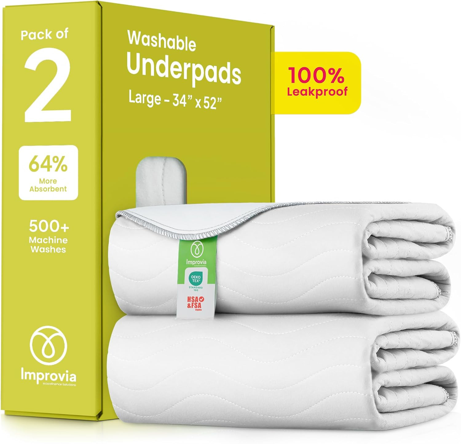 ® Washable Underpads, Heavy Absorbency Reusable Incontinence Pads for Kids, Adul