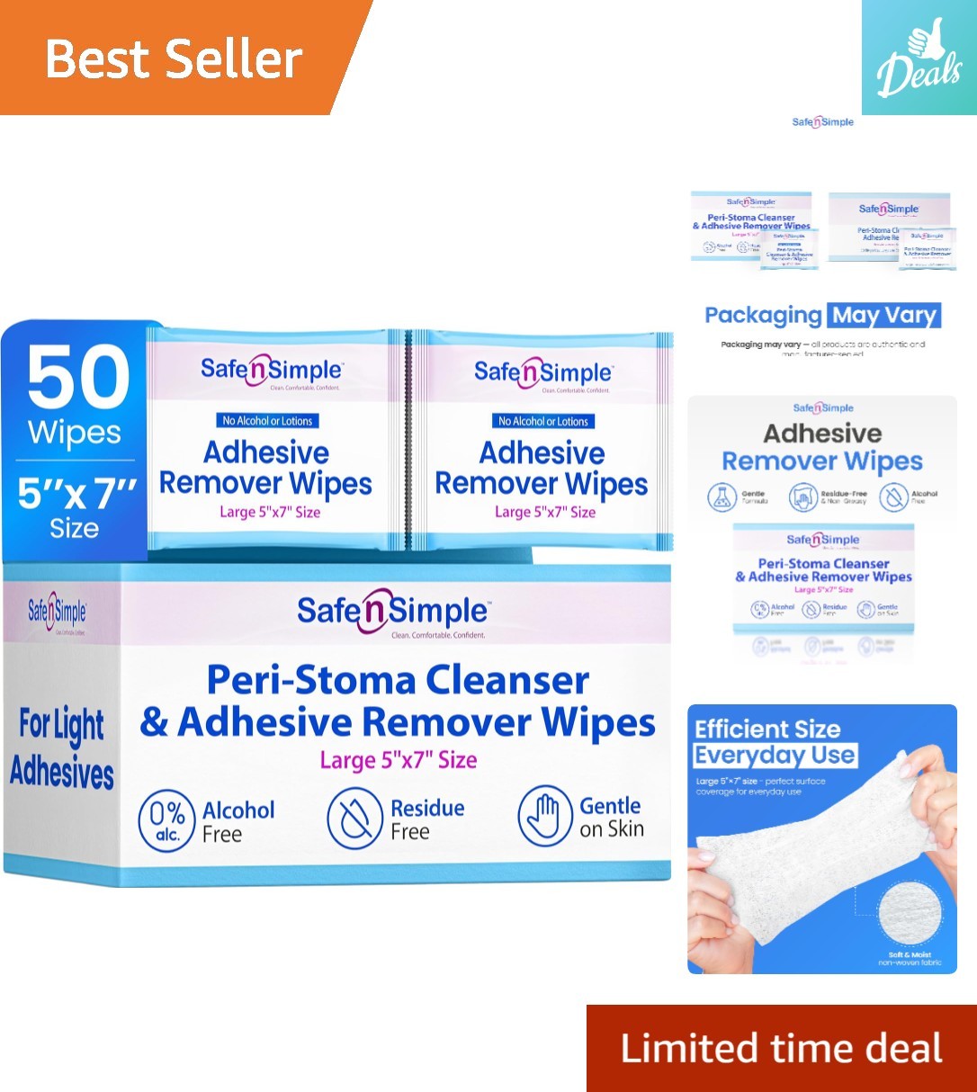 Soft and Smooth Adhesive Remover Wipes – Alcohol-Free, 50 Count for Stoma Care
