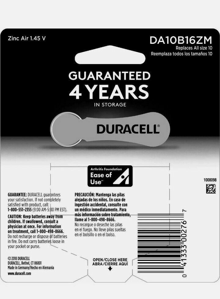P1 Duracell Size 10 Hearing Aid Batteries 1.45V Zinc (16 Batteries) EXP 22 23 24