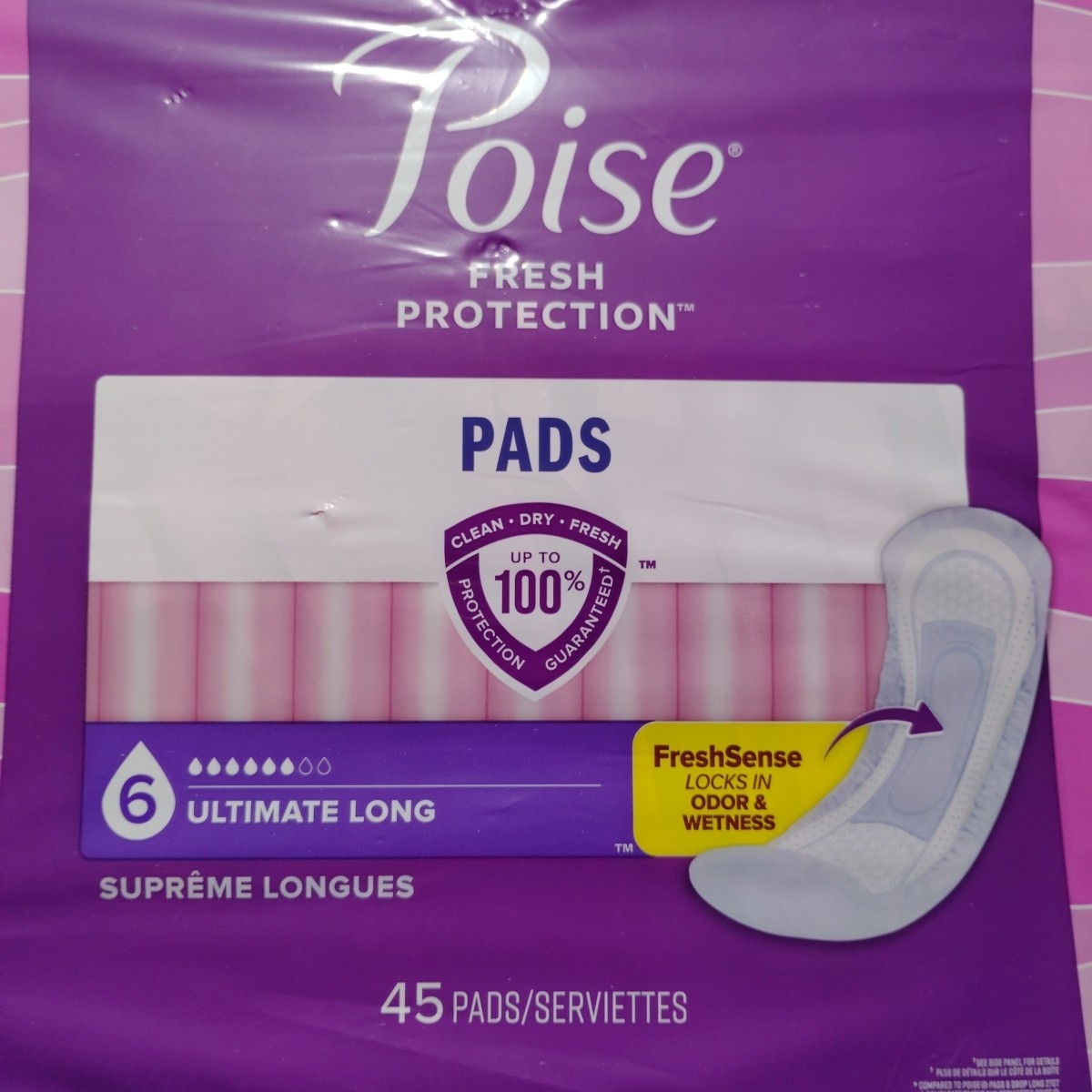 POISE Incontinence Pads Ultimate Absorbency Long Length Postpartum 45 Count
