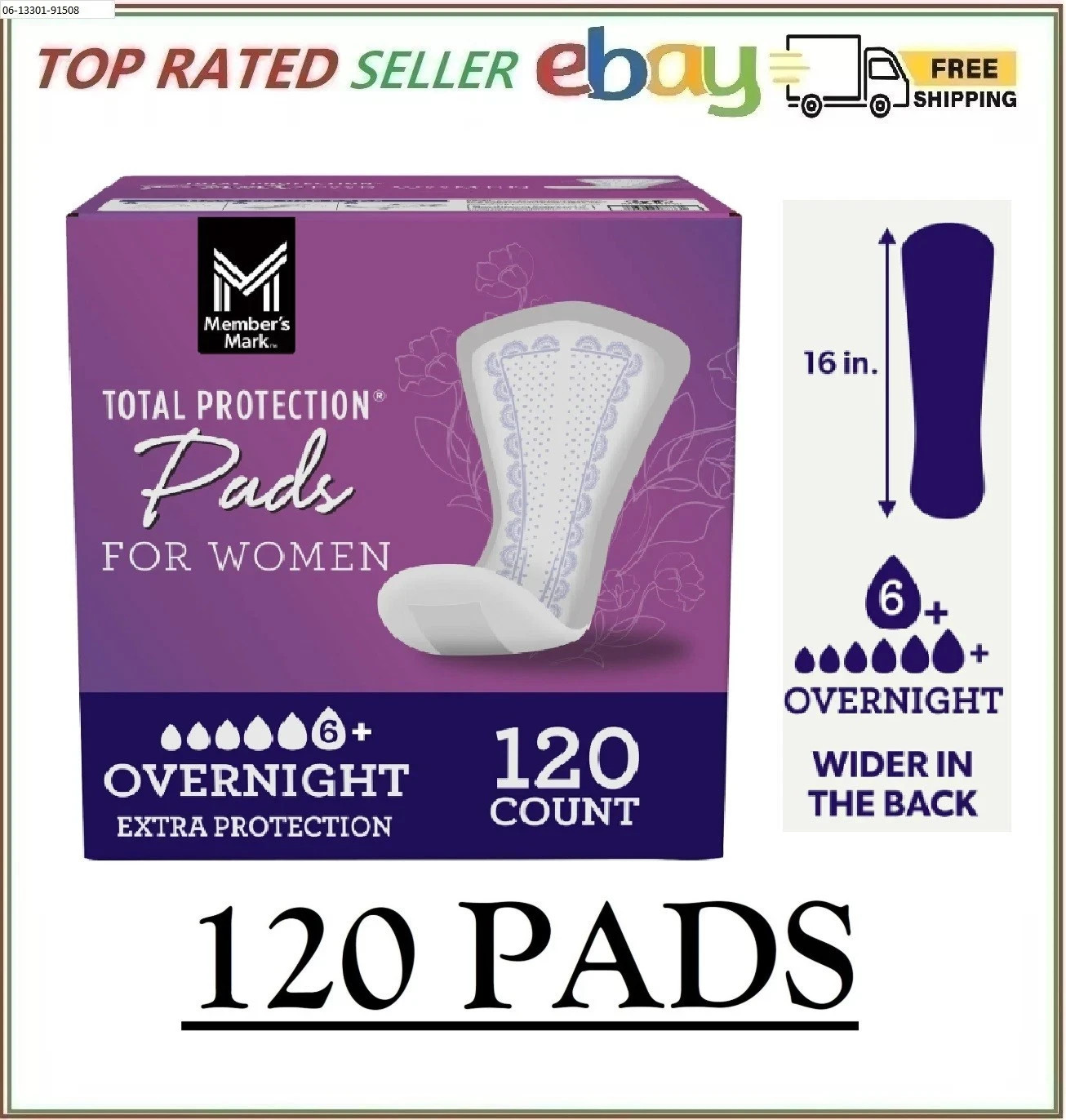 Member’s Mark Total Protection Overnight Pad for Women 120 ct. FREE shipping