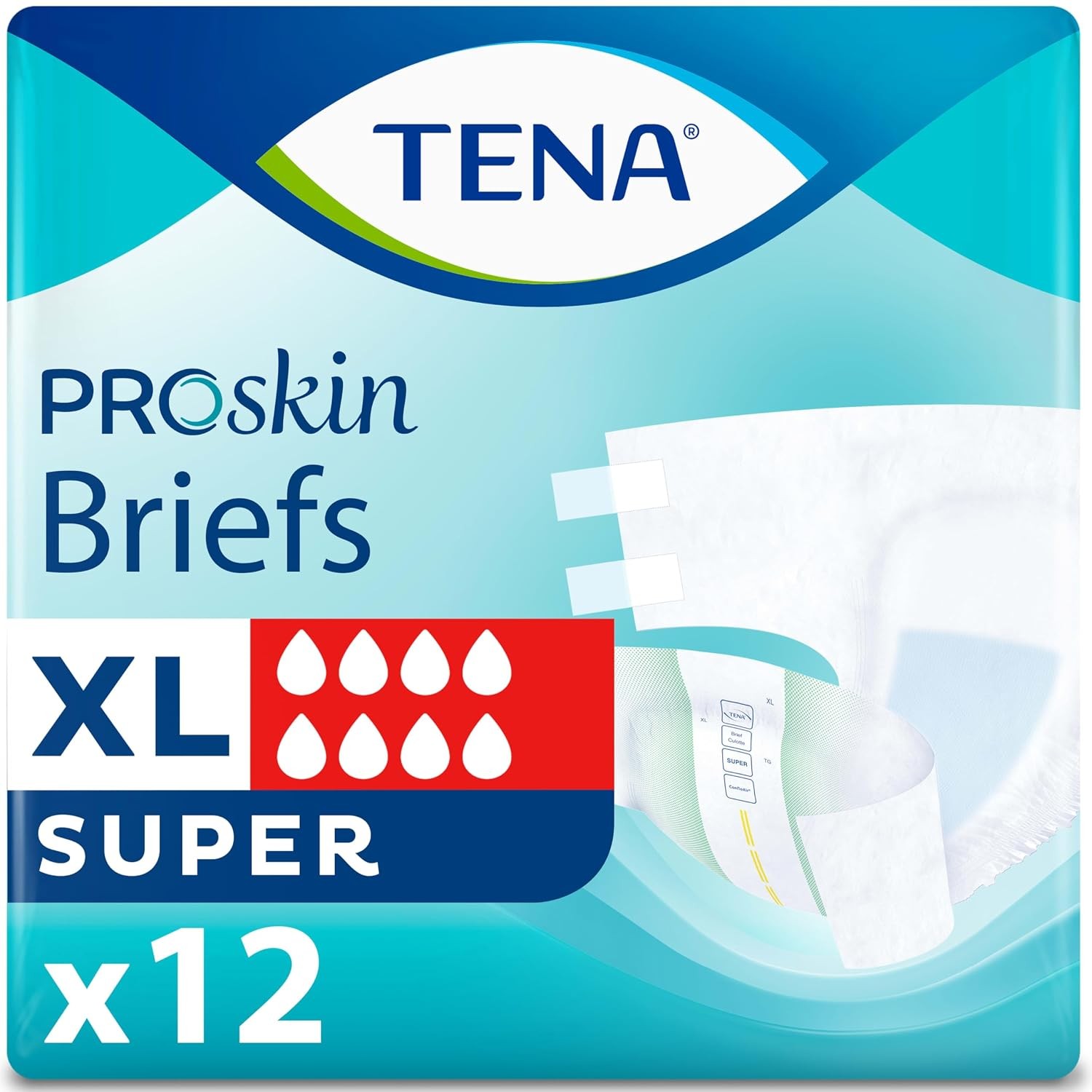 Tena Proskin Super Absorbency Incontinence Adult Diapers, Unisex, XL, 12 ct
