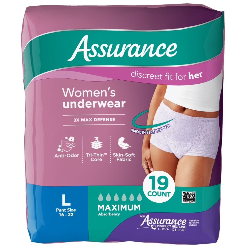 Women’s Incontinence and Postpartum Underwear, L, Maximum Absorbency, 19 Count