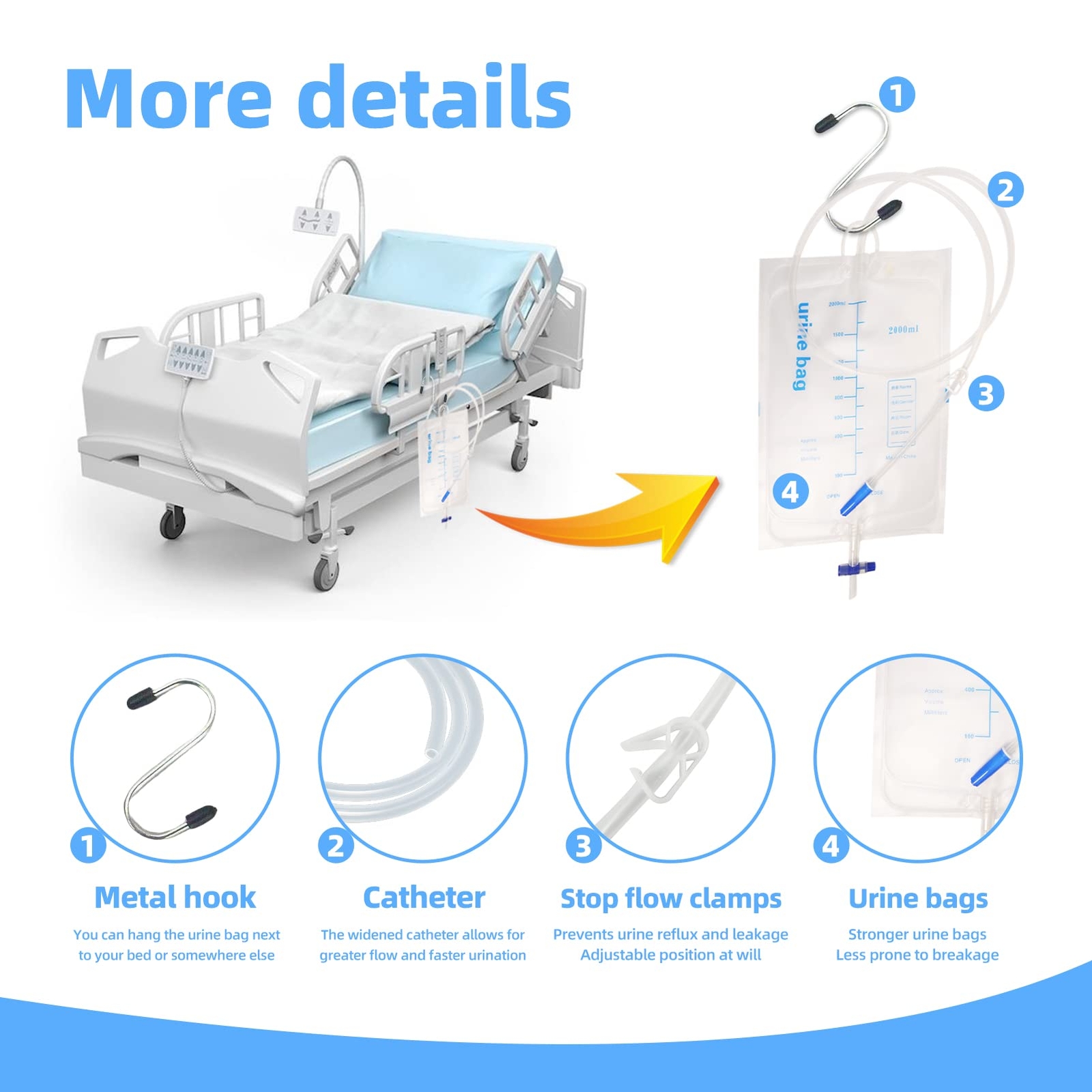 Latex Condom Catheter External Self-Sealing Set Thick Tube500ml Leg Bag *1 20…